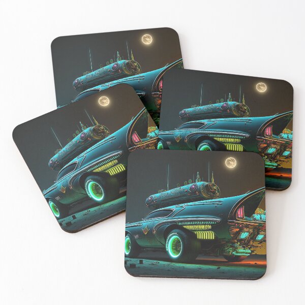 Item preview, Racing muscle car with a bizarre old vintage look in a city of neon lights designed and sold by mrlongfield.
