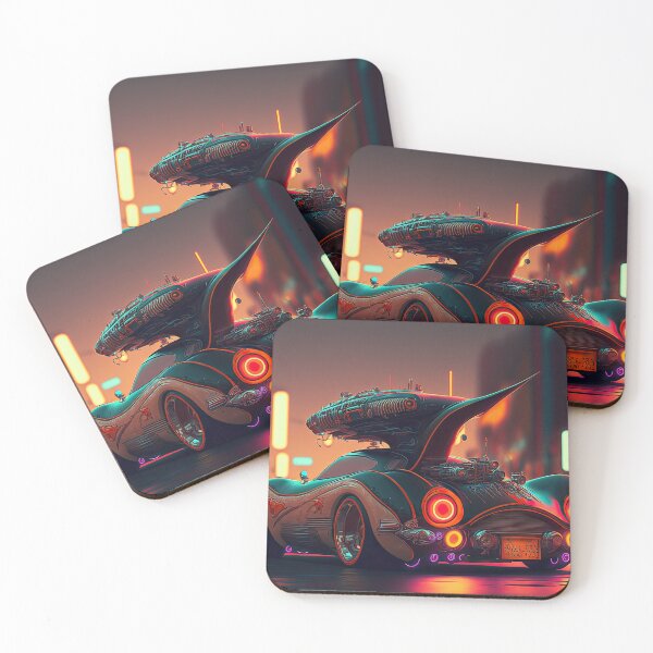Item preview, Racing muscle car with a bizarre old vintage look in a city of neon lights designed and sold by mrlongfield.