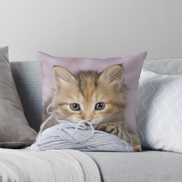 Item preview, Cute Siberian kitten playing with a ball of wool designed and sold by ArdeaOnline.