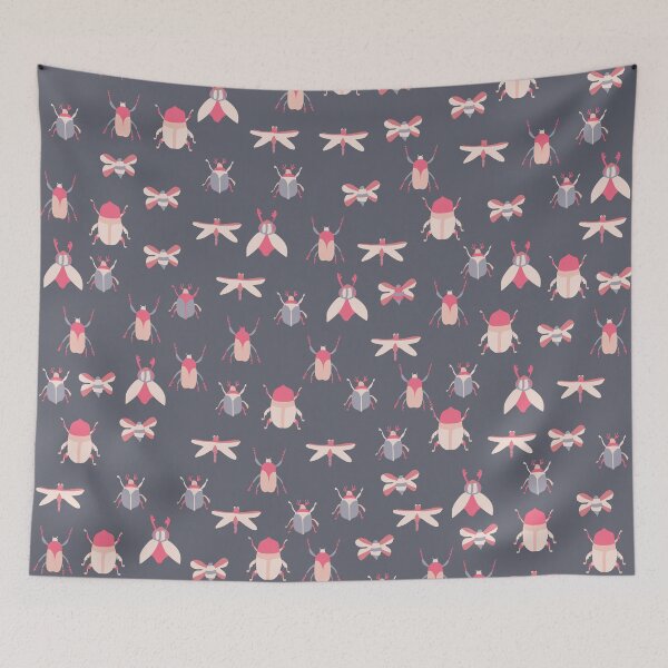 Item preview, Cute Pink Insects Pattern on Grey Background designed and sold by kapotka.