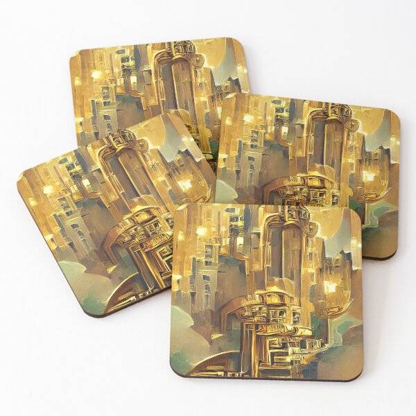 Item preview, Golden Steampunk Cityscape. Futuristic Gold style designed and sold by Neo-Expression.