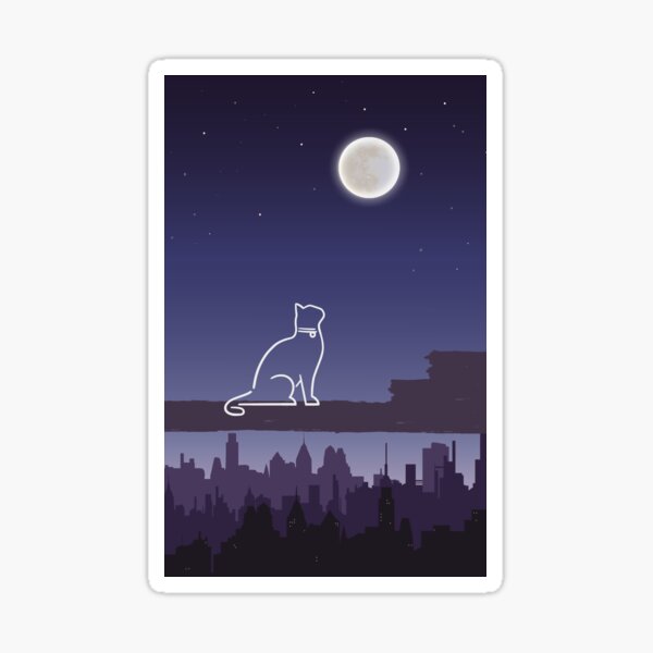 “Cute cat looking at the full moon” Sticker for Sale by Matjermoon