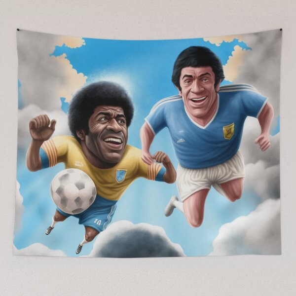 Item preview, Pele and Maradonna play football on heaven  designed and sold by Olivier Dean.