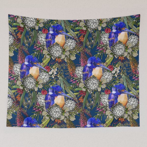 Item preview, Kingfisher and Wildflower Pattern designed and sold by Sketchbook Designs.