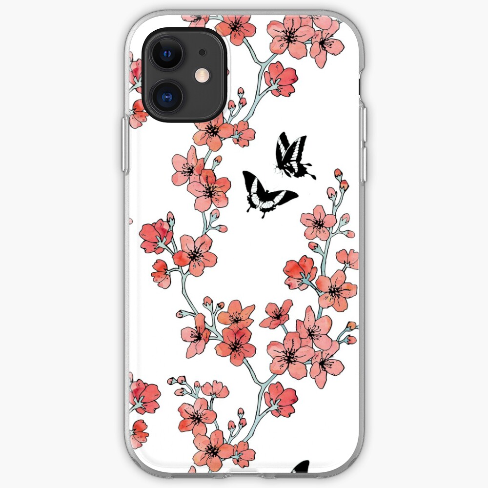 Sakura butterflies in peach pink watercolor iPhone Case & Cover