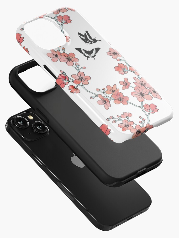 Thumbnail 2 of 4, iPhone Case, Sakura butterflies in peach pink watercolor designed and sold by adenaJ.
