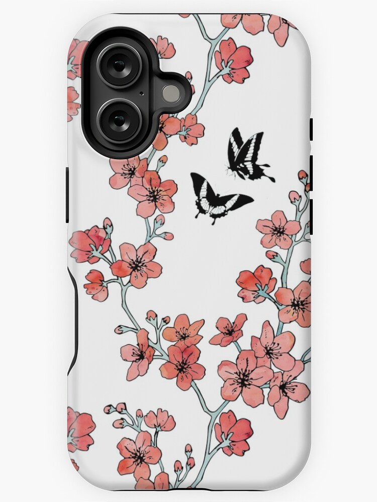 Thumbnail 1 of 4, iPhone Case, Sakura butterflies in peach pink watercolor designed and sold by adenaJ.