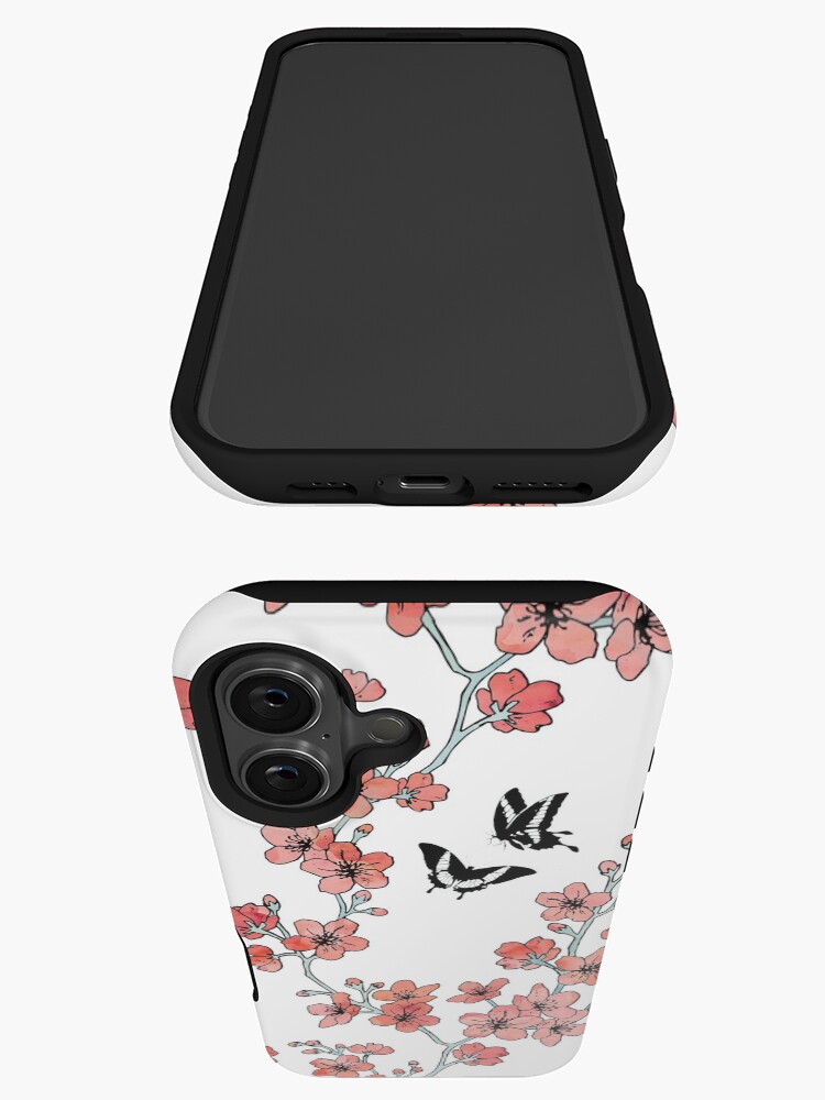 Thumbnail 3 of 4, iPhone Case, Sakura butterflies in peach pink watercolor designed and sold by adenaJ.