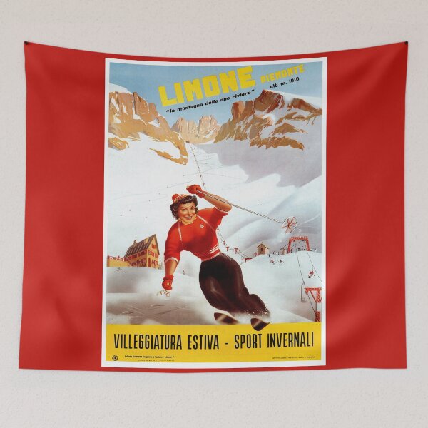 Item preview, Ski Italy vintage Limone Piemonte Italian travel ad designed and sold by aapshop.