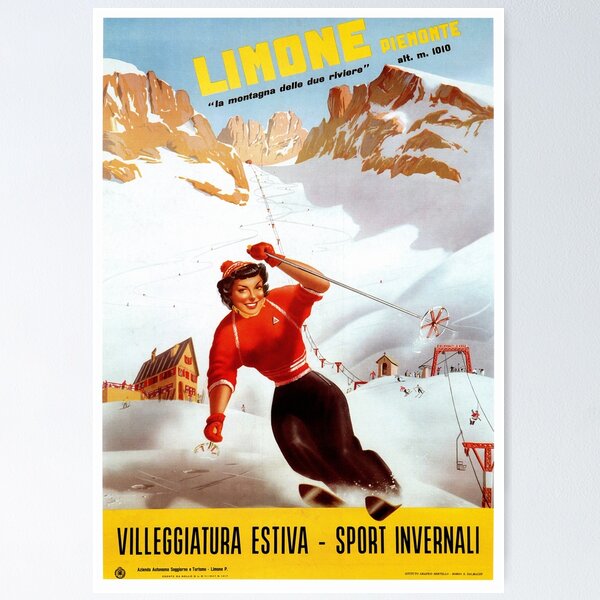 Item preview, Ski Italy vintage Limone Piemonte Italian travel ad designed and sold by aapshop.