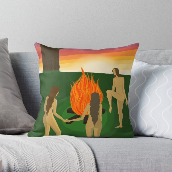 Dance around a campfire at sunset Throw Pillow