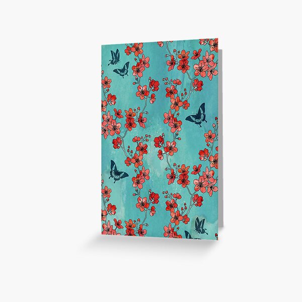 Item preview, Sakura butterflies in turquoise designed and sold by adenaJ.