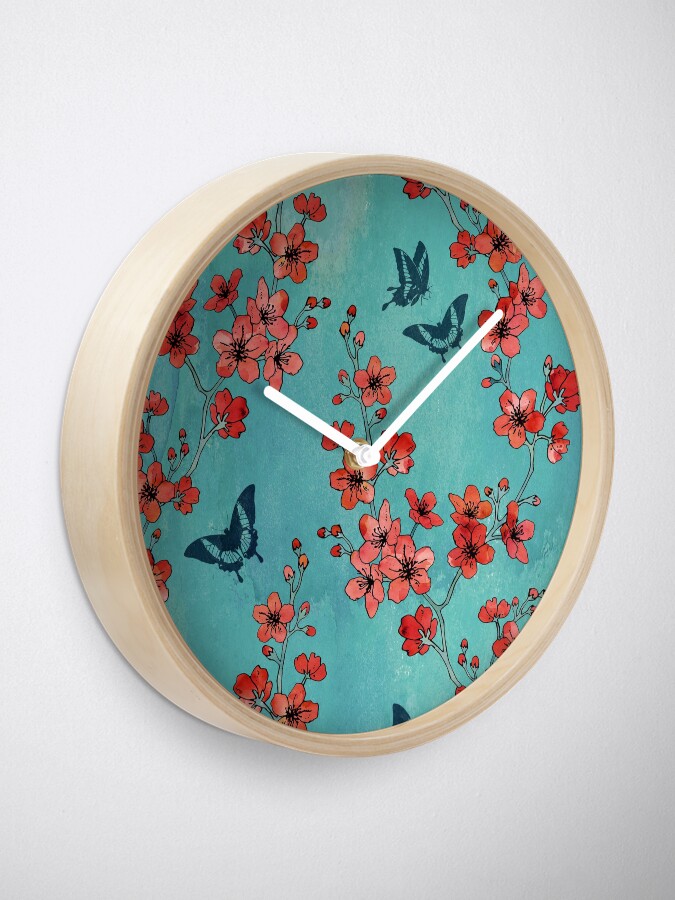 Vista alternativa de Reloj Sakura mariposas en turquesa