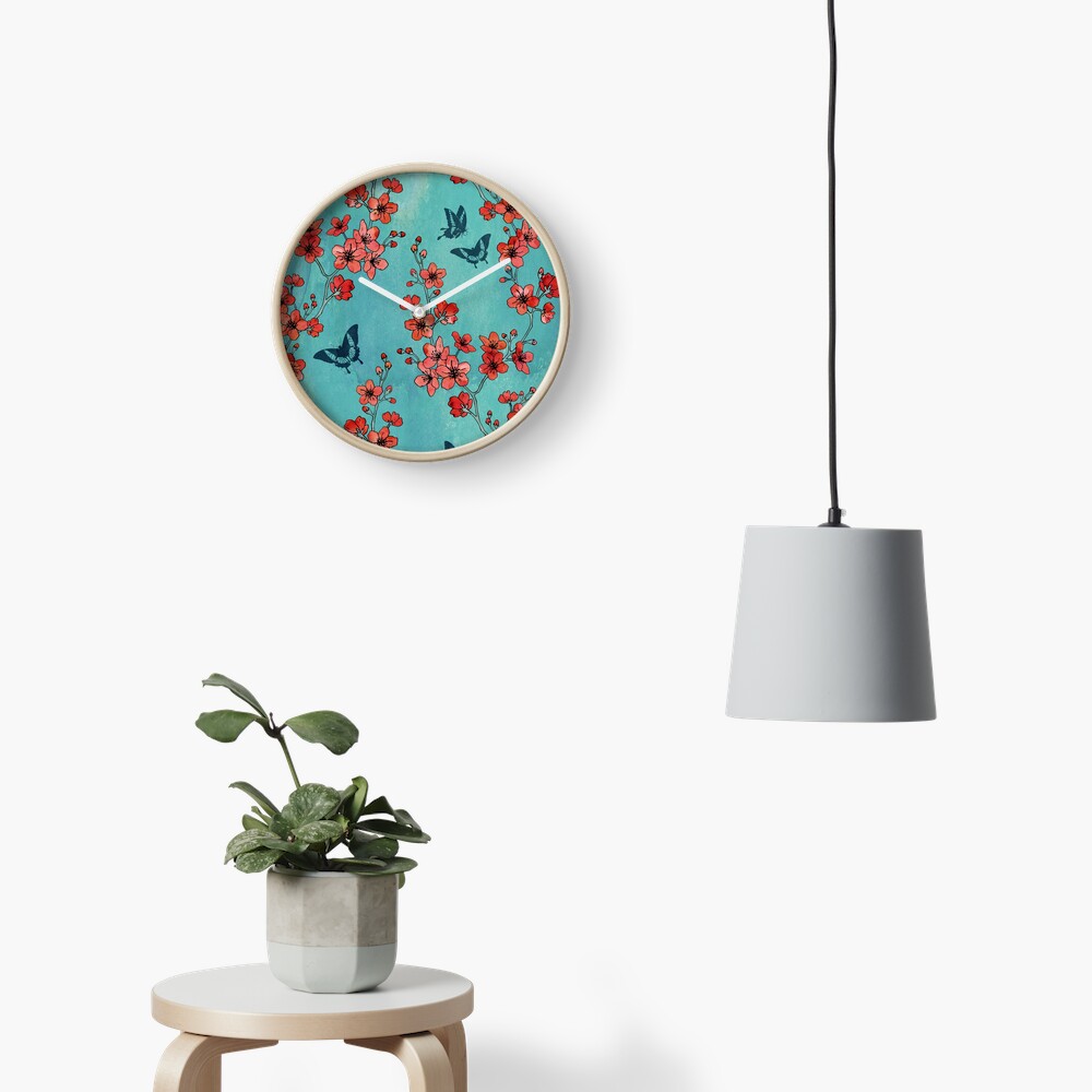 Sakura mariposas en turquesa Reloj