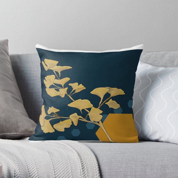 Gingko and Hexagons Throw Pillow