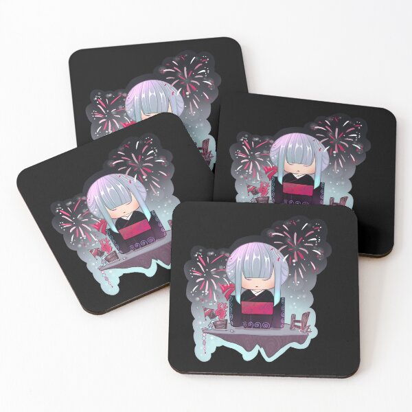Item preview, Japanese Chibi Girl in a Black Furisode Kimono with Fireworks designed and sold by HotaruArt.