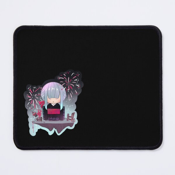 Item preview, Japanese Chibi Girl in a Black Furisode Kimono with Fireworks designed and sold by HotaruArt.