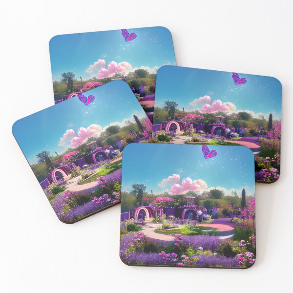 Item preview, a garden with a butterfly flying over it designed and sold by DesignAtYO.