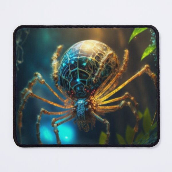 Item preview, a biomechanical spider on an orb web in the jungle waiting for a preyed lights, designed and sold by ODELUNITY.