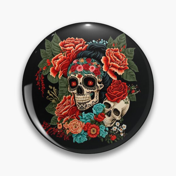 Artikelvorschau, Frida Khalo - mexikanische Künstlerin Blumen und Totenkopf entworfen und verkauft von LatinoPower.