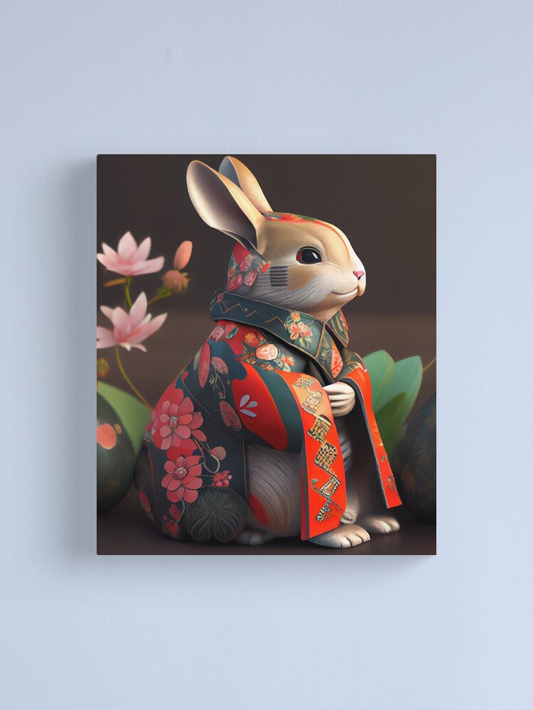 Realistic Cute Japanese Bunny in Kimono Canvas Print for Sale by krazybookz