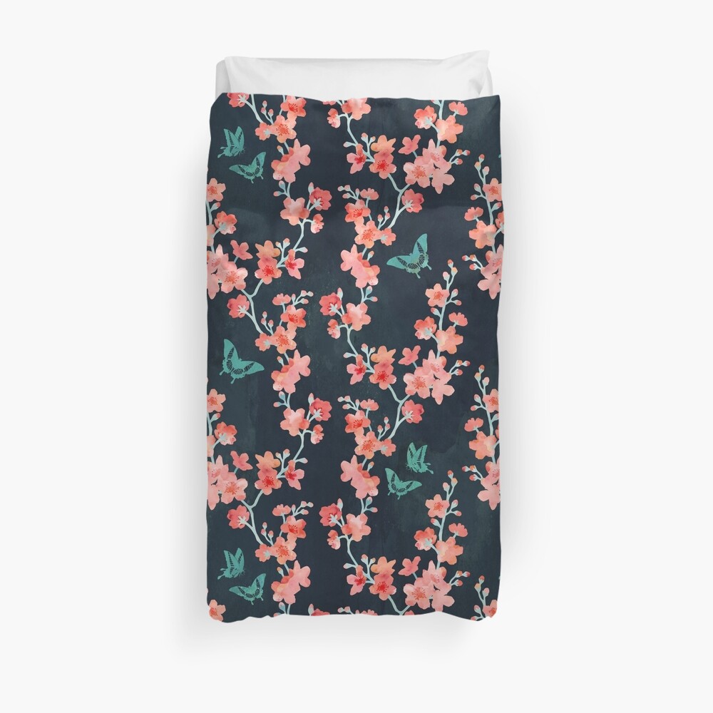 Sakura butterflies bold Duvet Cover