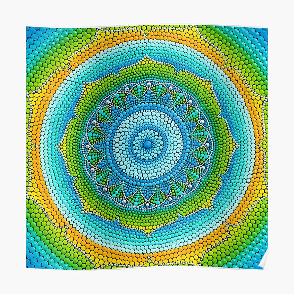 Green-Yellow mandala painting on canvas Poster