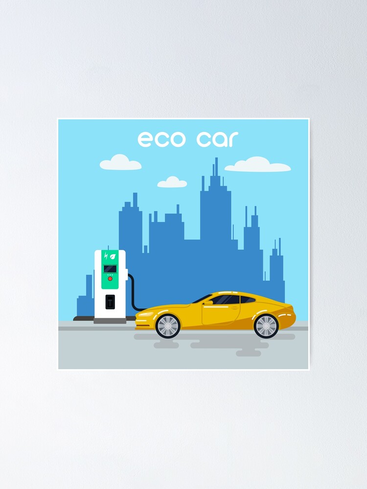 "Electric Car. Eco Car on Charging Station. Green Energy. Electric