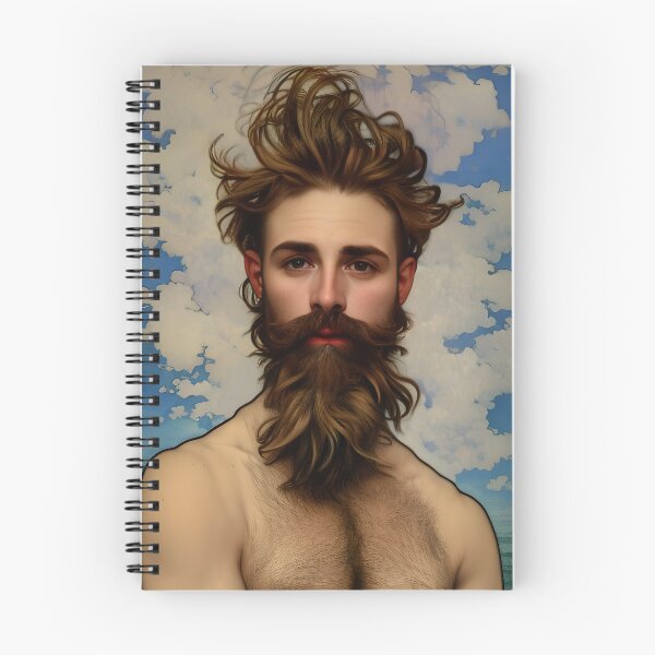 Item preview, Art Noveau Brown Haired, Bearded Man with Alluring Eyes  designed and sold by LthrDaddyBear.