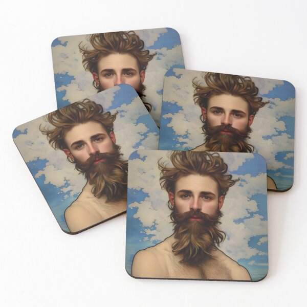 Item preview, Art Noveau Brown Haired, Bearded Man with Alluring Eyes  designed and sold by LthrDaddyBear.