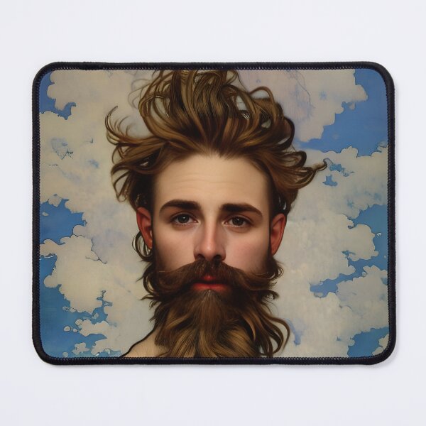 Item preview, Art Noveau Brown Haired, Bearded Man with Alluring Eyes designed and sold by LthrDaddyBear.