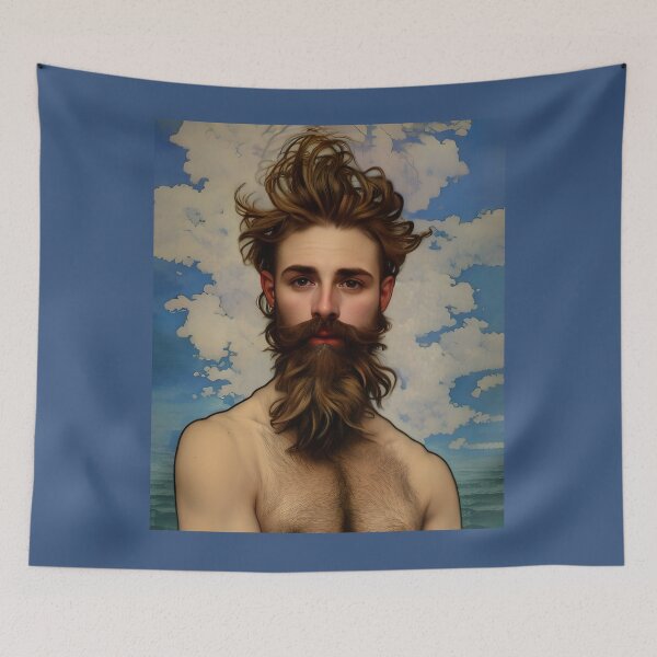 Item preview, Art Noveau Brown Haired, Bearded Man with Alluring Eyes  designed and sold by LthrDaddyBear.