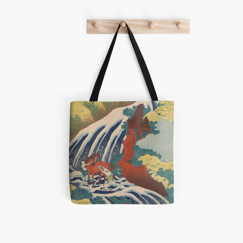 Yoshino Waterfalls Where Yoshitsune Washed his Horse by Katsushika Hokusai Tote Bag