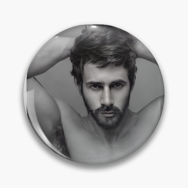 Item preview, Black and White Image of Bearded Man with Alluring Eyes  designed and sold by LthrDaddyBear.