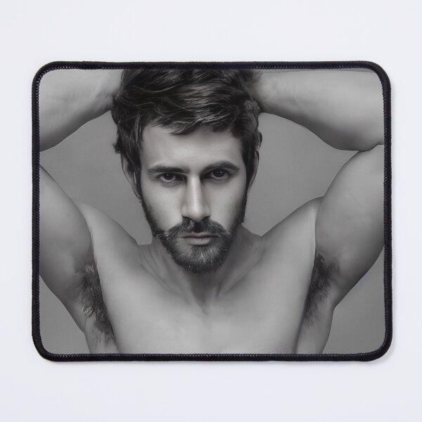 Item preview, Black and White Image of Bearded Man with Alluring Eyes  designed and sold by LthrDaddyBear.