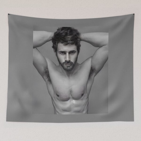 Item preview, Black and White Image of Bearded Man with Alluring Eyes  designed and sold by LthrDaddyBear.