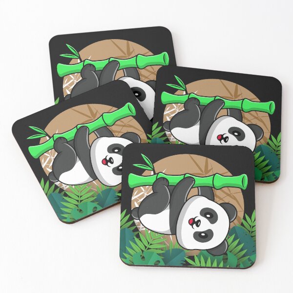 Item preview, Panda Bear Haning On Bamboe Tree Botanical Leaves Berge Background. designed and sold by adembulut.