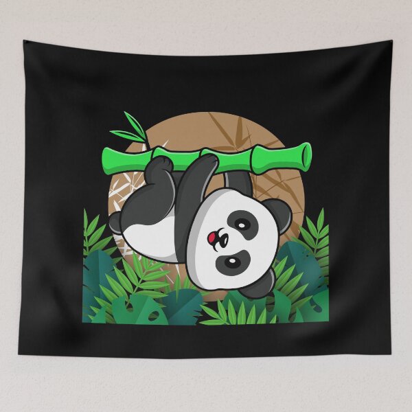 Item preview, Panda Bear Haning On Bamboe Tree Botanical Leaves Berge Background. designed and sold by adembulut.