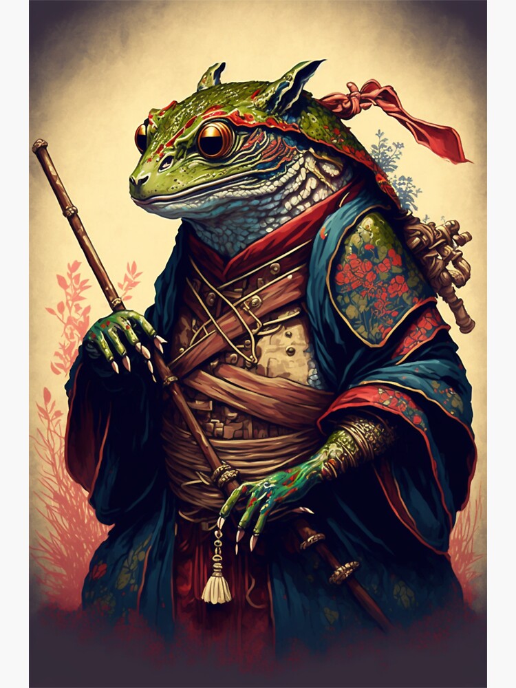 "Japan frog Samurai style Japanese artwork Kuniyoshi style" Sticker for