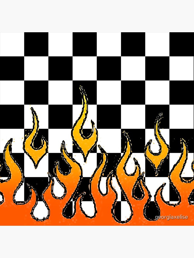 checkered with flames