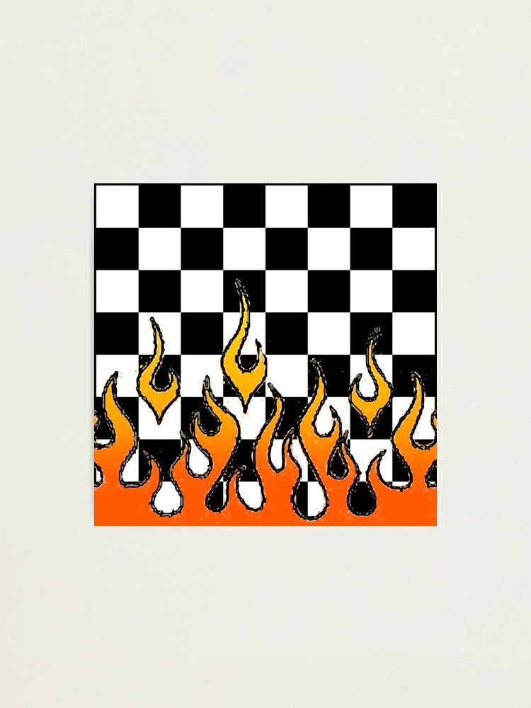 checkerboard with flames