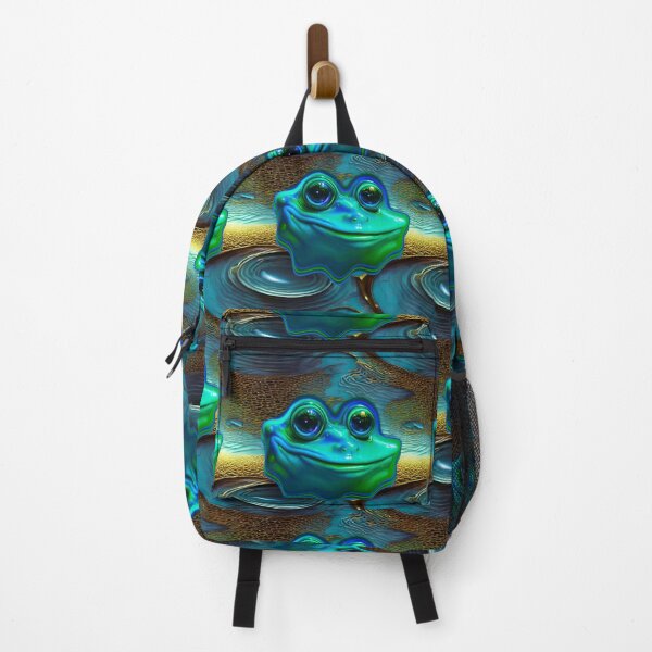 Item preview, River Frog with Big Sparkling Glitter Eyes with Honeycomb Indigo seamless water background designed and sold by BadassBazaar.