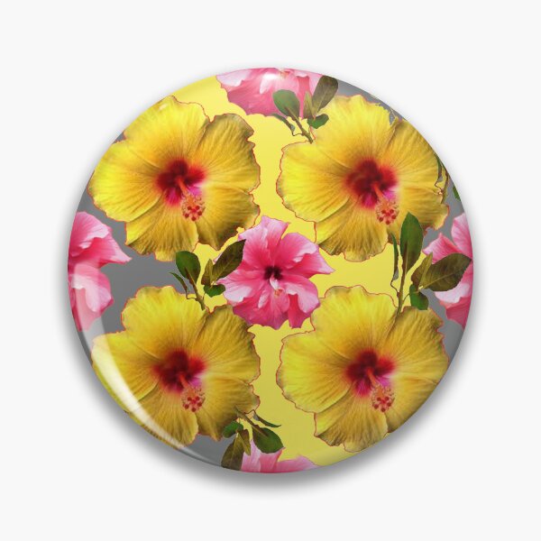 Item preview, YELLOW, PINK HIBISCUS FLOWER PATTERNS GREY-YELLOW ART designed and sold by sharlesart.