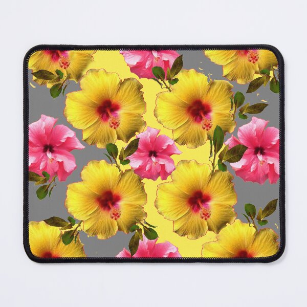 Item preview, YELLOW, PINK HIBISCUS FLOWER PATTERNS GREY-YELLOW ART designed and sold by sharlesart.