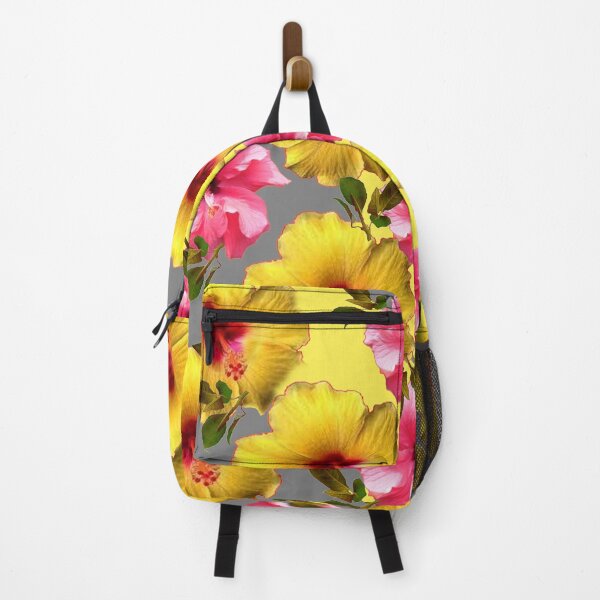 Item preview, YELLOW, PINK HIBISCUS FLOWER PATTERNS GREY-YELLOW ART designed and sold by sharlesart.