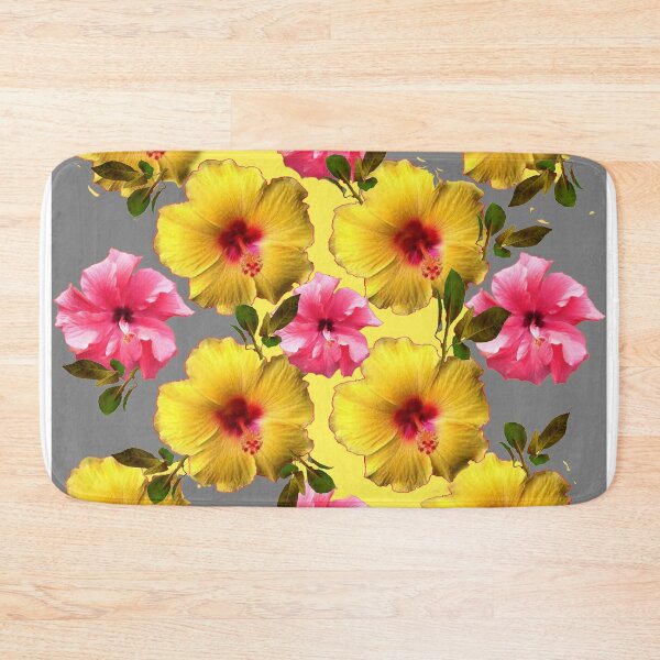 Item preview, YELLOW, PINK HIBISCUS FLOWER PATTERNS GREY-YELLOW ART designed and sold by sharlesart.