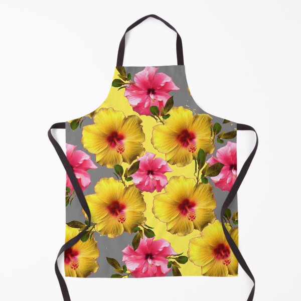 Item preview, YELLOW, PINK HIBISCUS FLOWER PATTERNS GREY-YELLOW ART designed and sold by sharlesart.