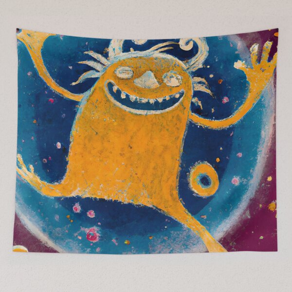 Item preview, Meme. Yellow Funny Monster With funny face runs merrily designed and sold by Olga Nagornaya.