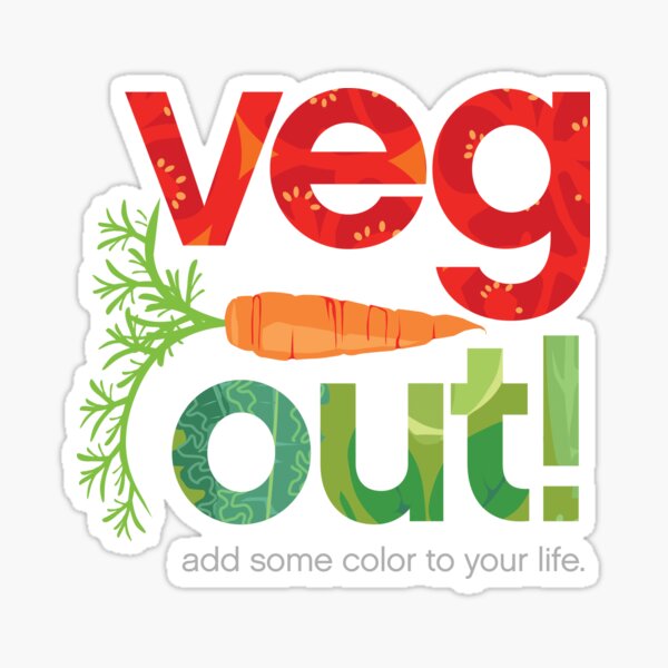 Veg Out! veggie letters with carrot Sticker