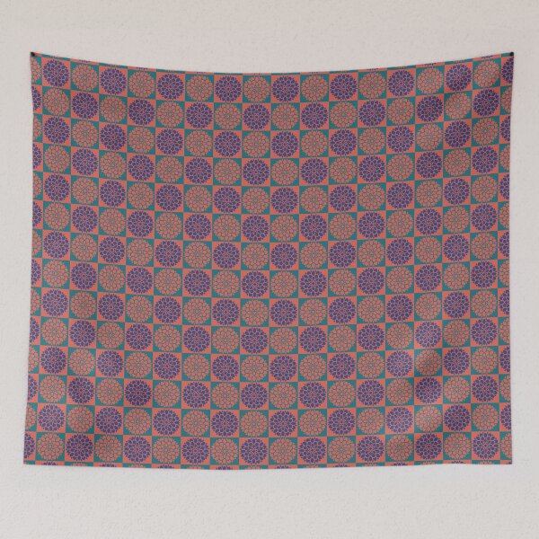 Item preview,  Dahlia Checkerboard in Raspberry, Teal, and Blue designed and sold by Rachel Dash-Williams Creative.